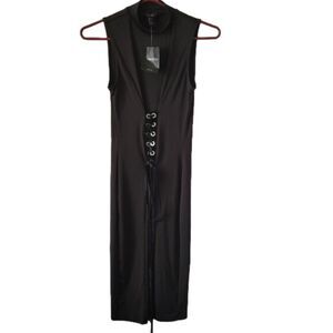 NEW Forever 21 Dress Black Maxi Grunge Goth Medium Edgy sleeveless cowl slit NWT